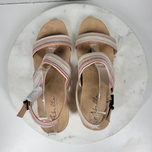 Abella Sicilia Wedge Sandals Womens 9 Pink Stripe Strap Cork Buckle Comfort - Picture 11 of 16